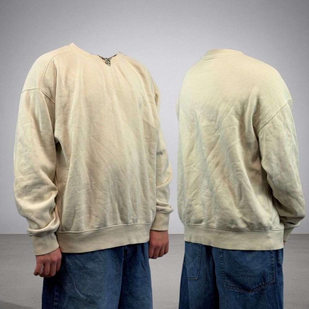 Ninth-hall Men's White and Cream Sweatshirt